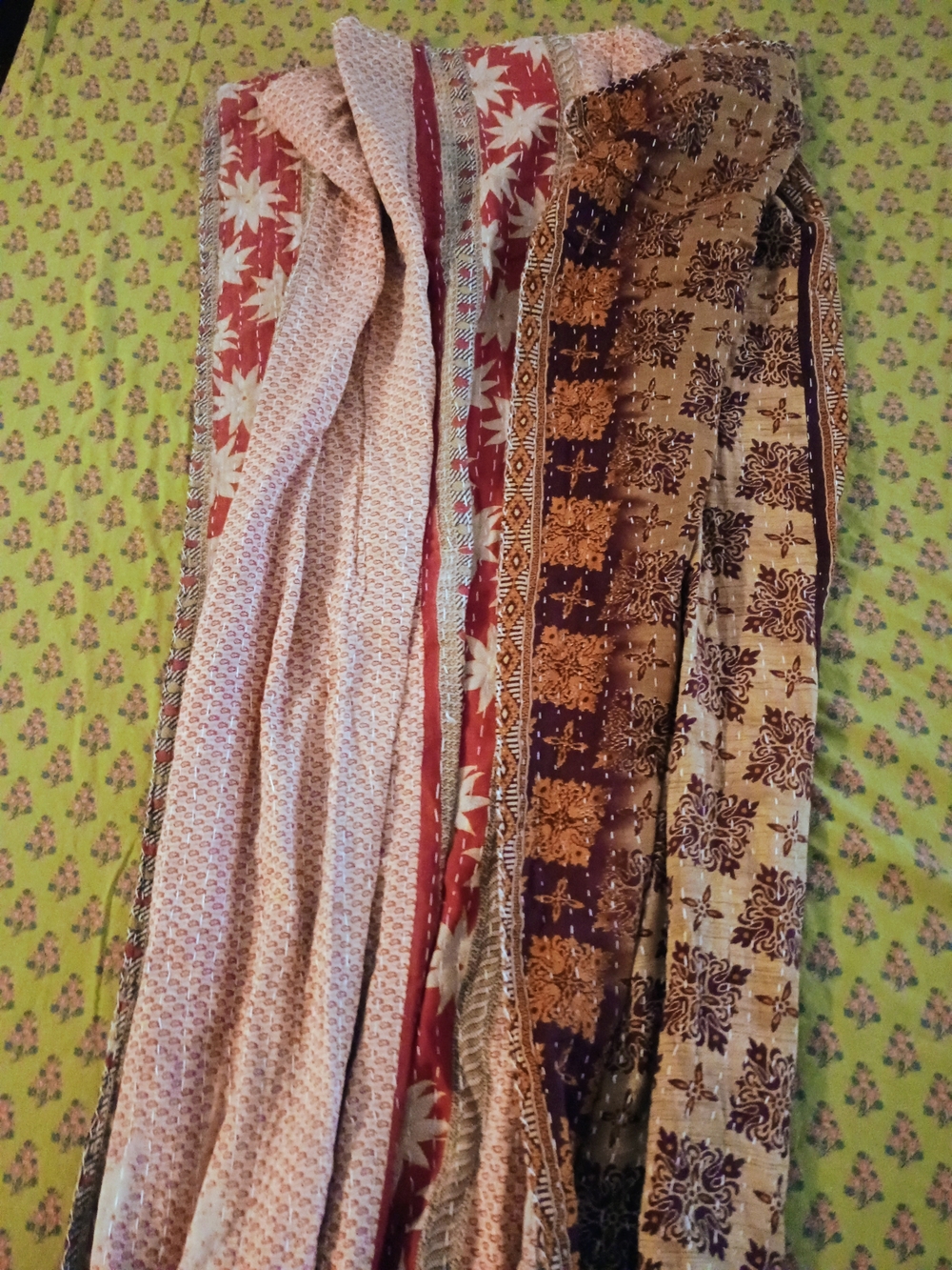 Handloom Quilted Kantha Throw - Red, Cream, Brown